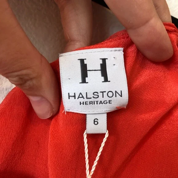 NWT Halston Heritage Orange 100% Silk Mini Dress Size 6 - Picture 7 of 10